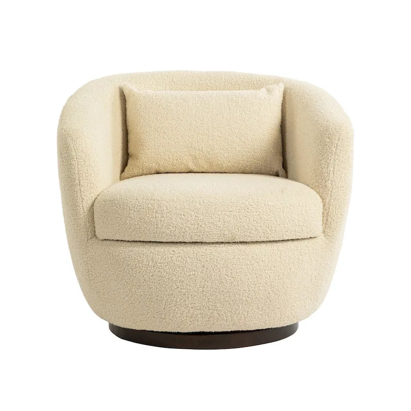 Beige 37.2 Upholstered Swivel Barrel Chair with Storage and Ergonomic Design