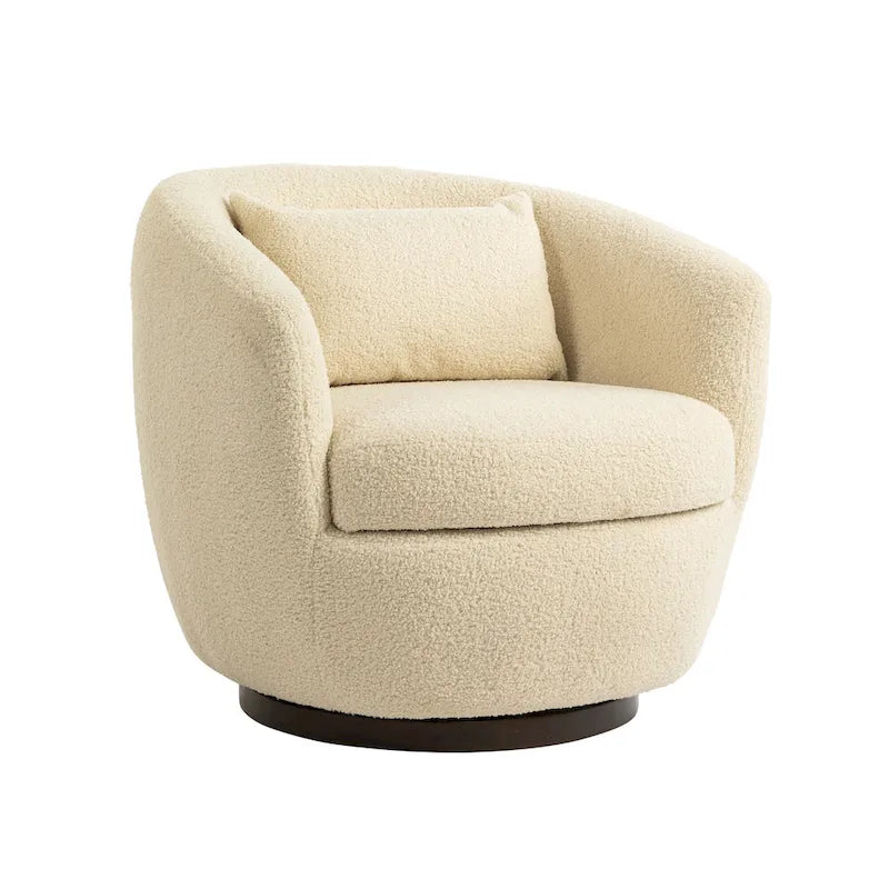 Beige 37.2 Upholstered Swivel Barrel Chair with Storage and Ergonomic Design