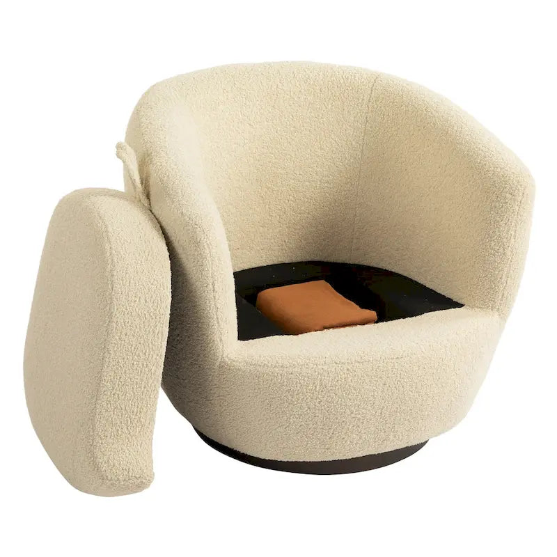 Beige 37.2 Upholstered Swivel Barrel Chair with Storage and Ergonomic Design