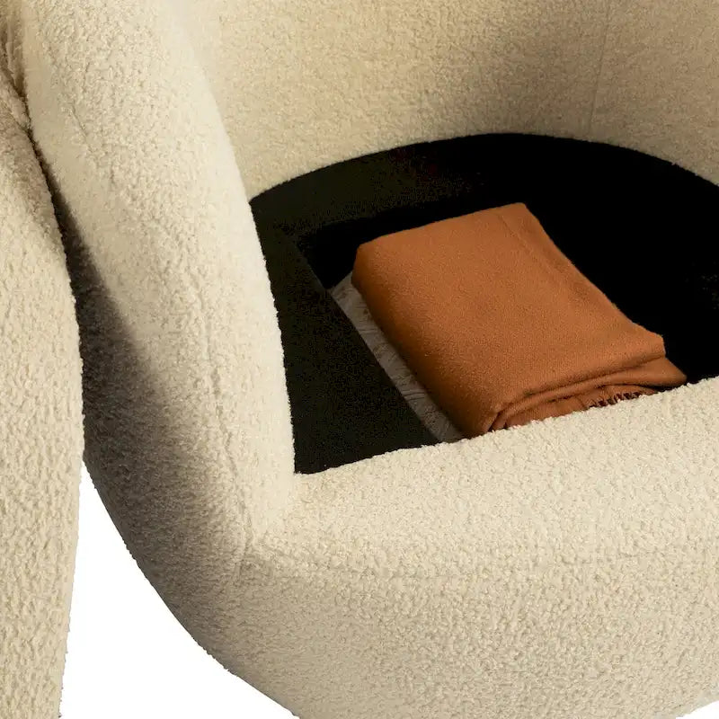 Beige 37.2 Upholstered Swivel Barrel Chair with Storage and Ergonomic Design