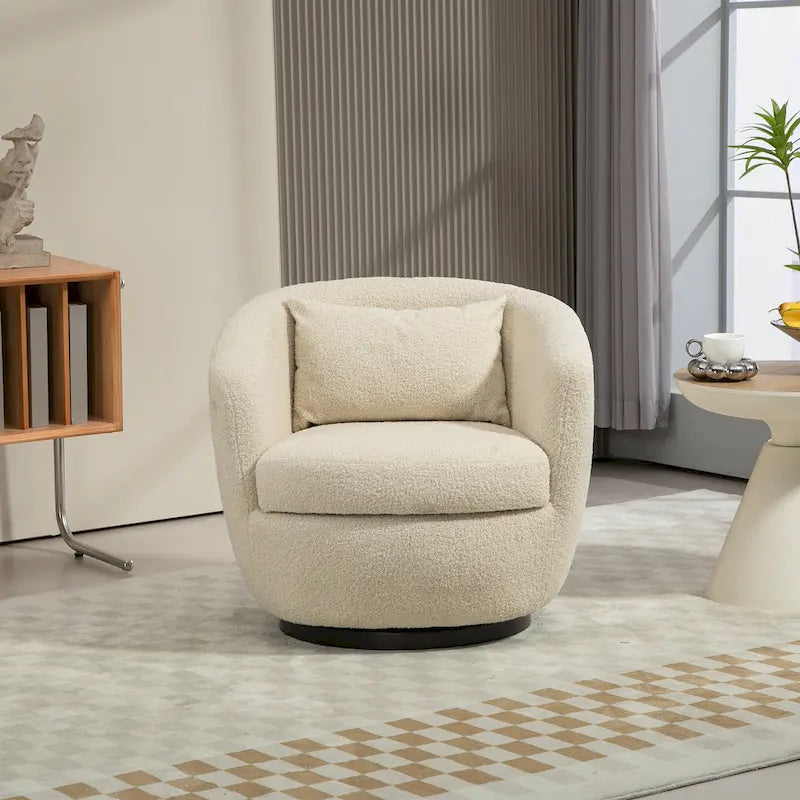 Beige 37.2 Upholstered Swivel Barrel Chair with Storage and Ergonomic Design