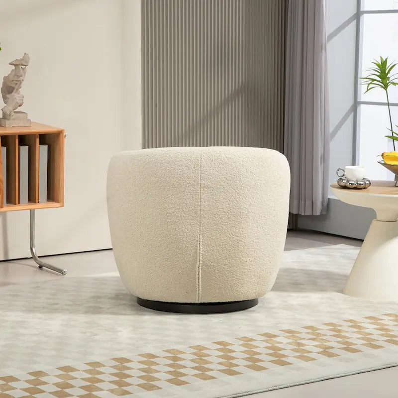 Beige 37.2 Upholstered Swivel Barrel Chair with Storage and Ergonomic Design