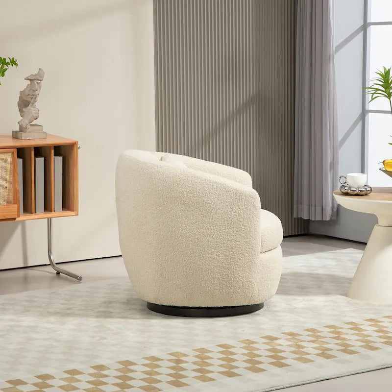 Beige 37.2 Upholstered Swivel Barrel Chair with Storage and Ergonomic Design