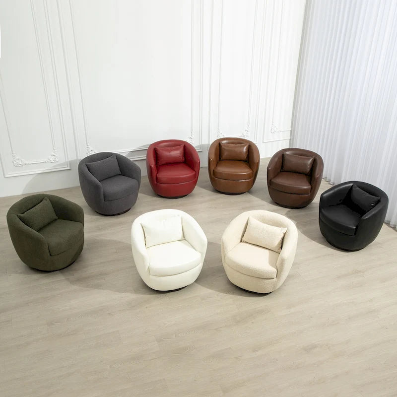 Beige 37.2 Upholstered Swivel Barrel Chair with Storage and Ergonomic Design
