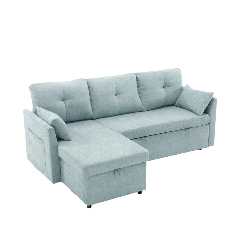 Green 81.1 L-Shaped 3 Seater Sectional Sofa with Reversible Chaise Lounge, Storage Seats, Durable Solid Wood Frame