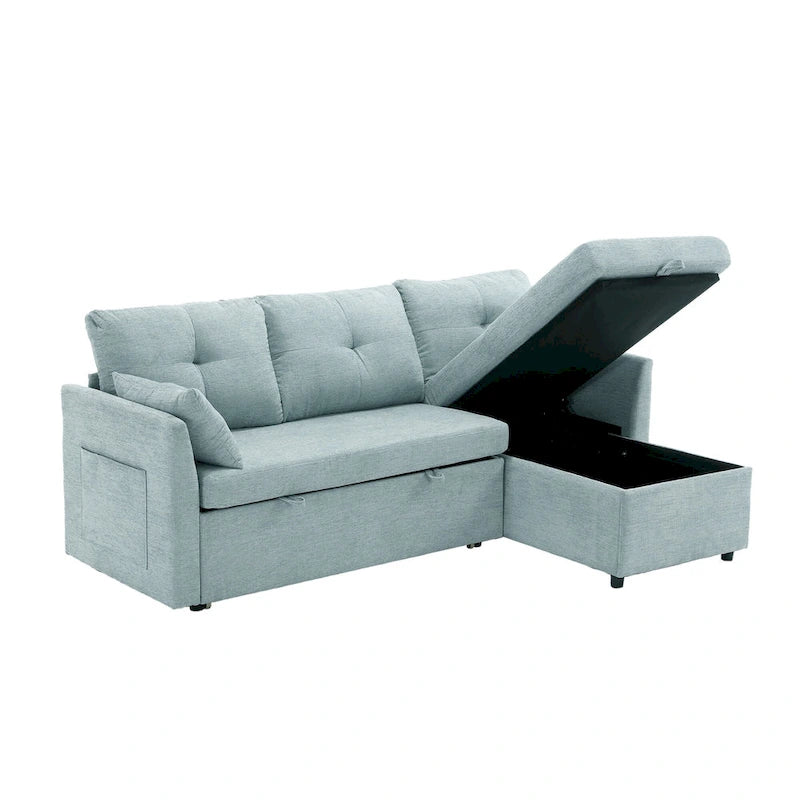 Green 81.1 L-Shaped 3 Seater Sectional Sofa with Reversible Chaise Lounge, Storage Seats, Durable Solid Wood Frame