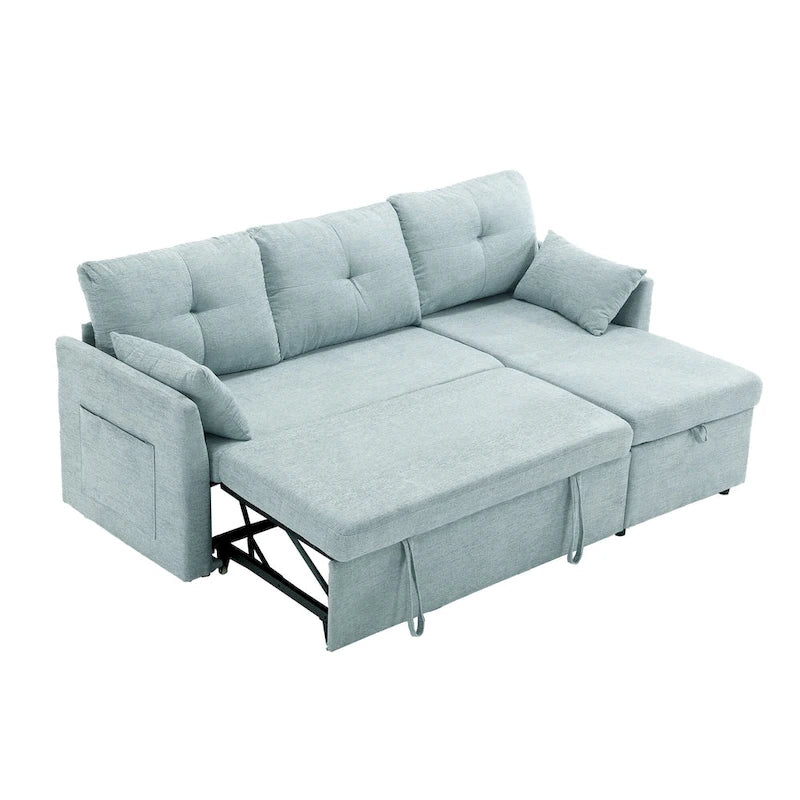 Green 81.1 L-Shaped 3 Seater Sectional Sofa with Reversible Chaise Lounge, Storage Seats, Durable Solid Wood Frame