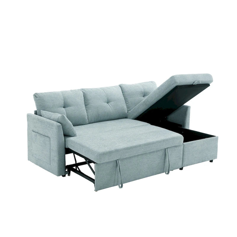 Green 81.1 L-Shaped 3 Seater Sectional Sofa with Reversible Chaise Lounge, Storage Seats, Durable Solid Wood Frame