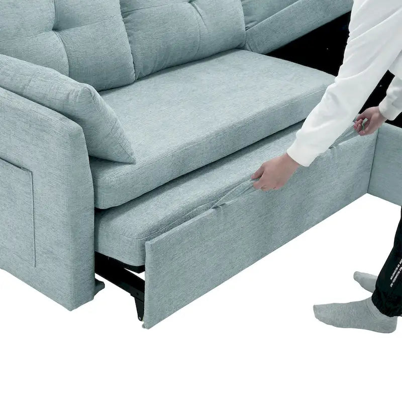 Green 81.1 L-Shaped 3 Seater Sectional Sofa with Reversible Chaise Lounge, Storage Seats, Durable Solid Wood Frame
