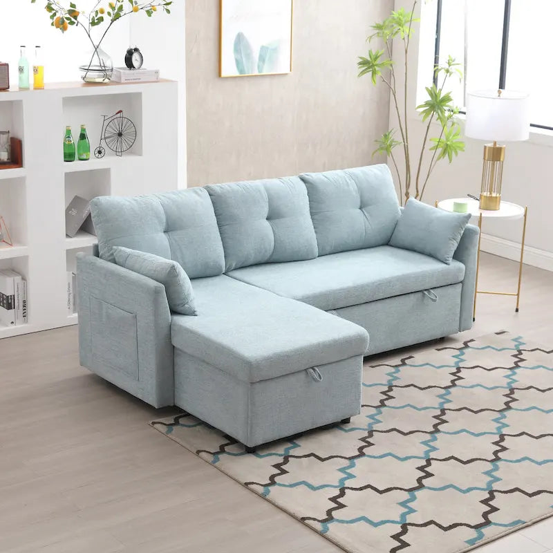 Green 81.1 L-Shaped 3 Seater Sectional Sofa with Reversible Chaise Lounge, Storage Seats, Durable Solid Wood Frame
