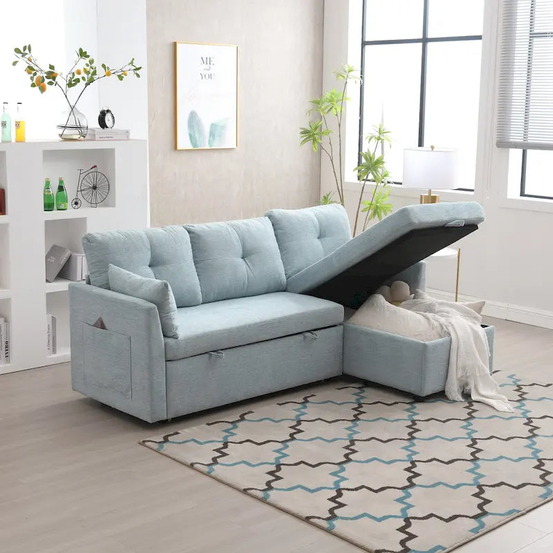 Green 81.1 L-Shaped 3 Seater Sectional Sofa with Reversible Chaise Lounge, Storage Seats, Durable Solid Wood Frame