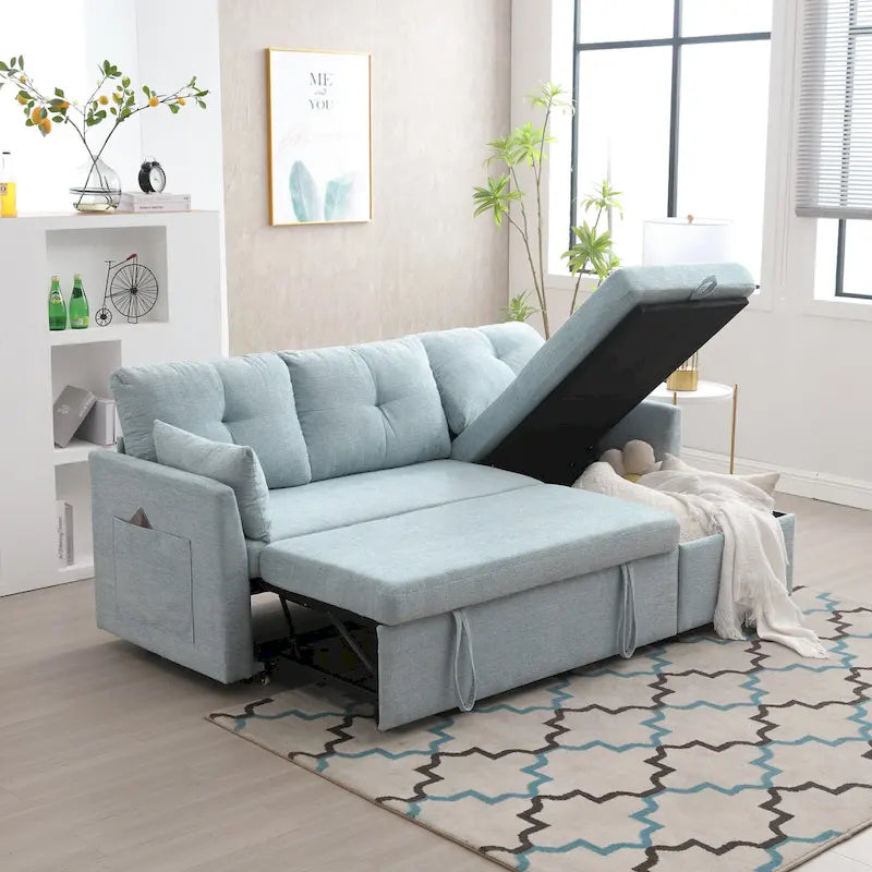 Green 81.1 L-Shaped 3 Seater Sectional Sofa with Reversible Chaise Lounge, Storage Seats, Durable Solid Wood Frame