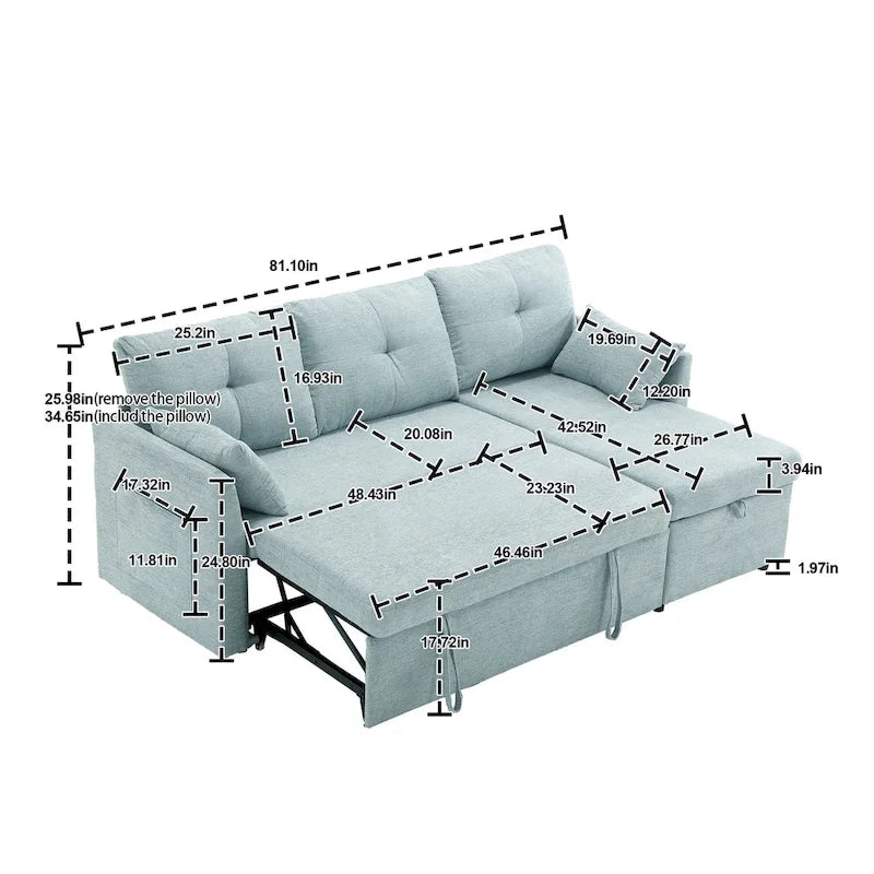 Green 81.1 L-Shaped 3 Seater Sectional Sofa with Reversible Chaise Lounge, Storage Seats, Durable Solid Wood Frame