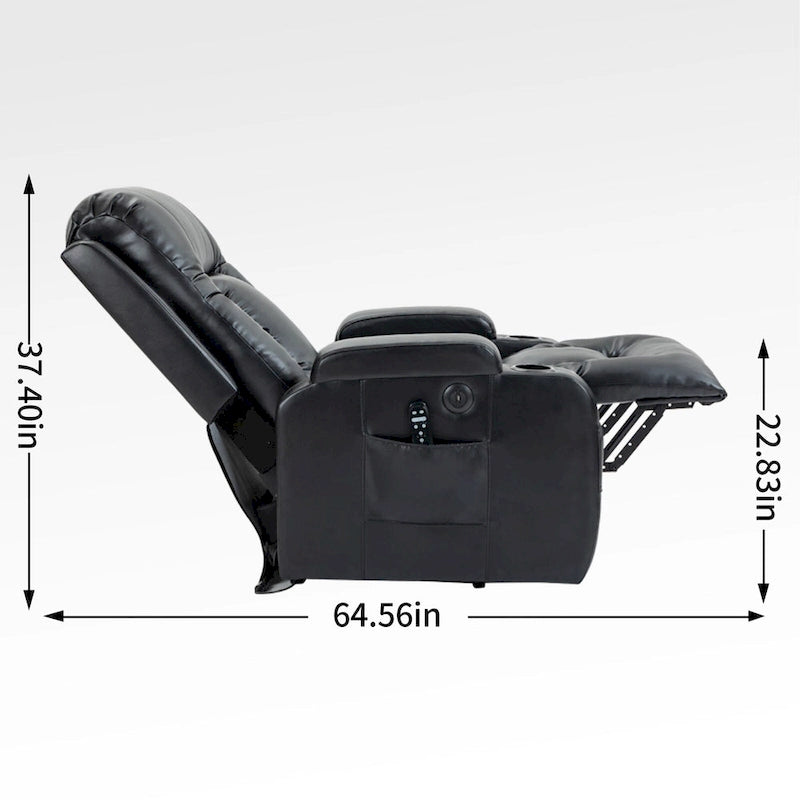 Black Elderly-Friendly Power Lift Recliner featuring Vibration Massage, Lumbar Heating, USB Port, and Cup Holders