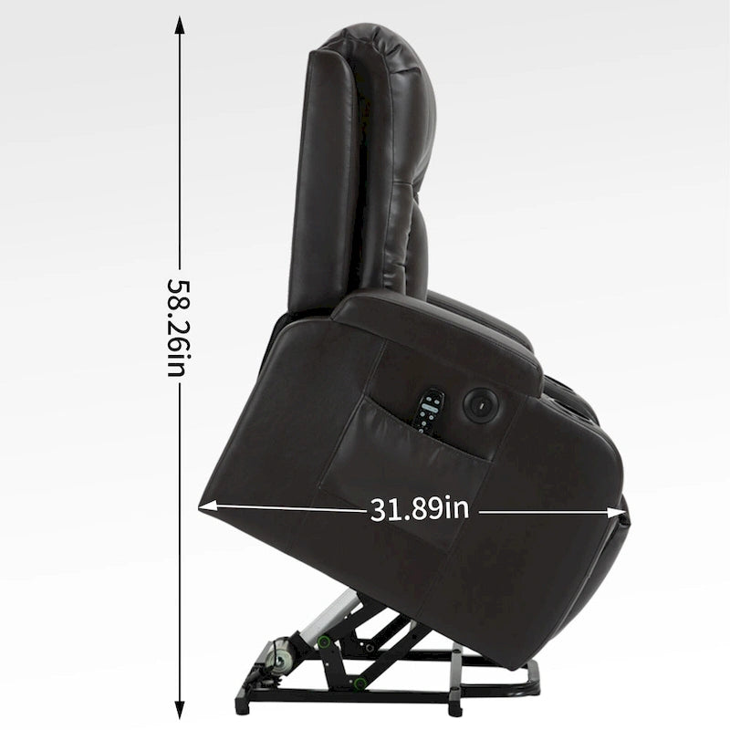 Black Elderly-Friendly Power Lift Recliner featuring Vibration Massage, Lumbar Heating, USB Port, and Cup Holders