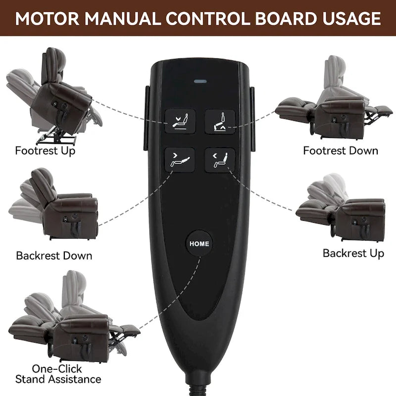 Brown Genuine Leather Power Lift Recliner with Heat, Massage, and USB Ports