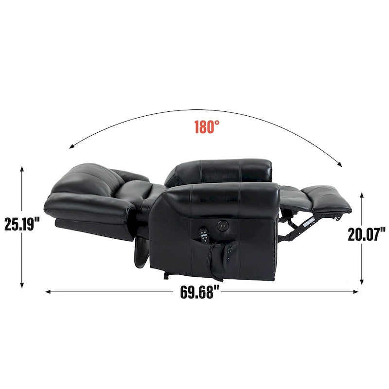Brown Genuine Leather Power Lift Recliner with Heat, Massage, and USB Ports