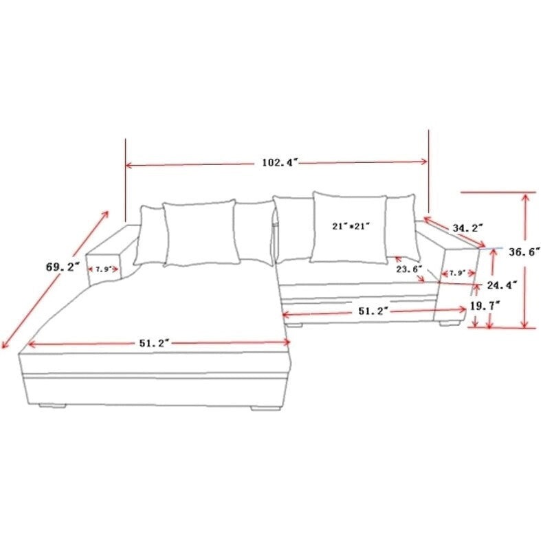 Us Pride Furniture Payan 102.4 Wide Corduroy L-Shape Sectional Sofa