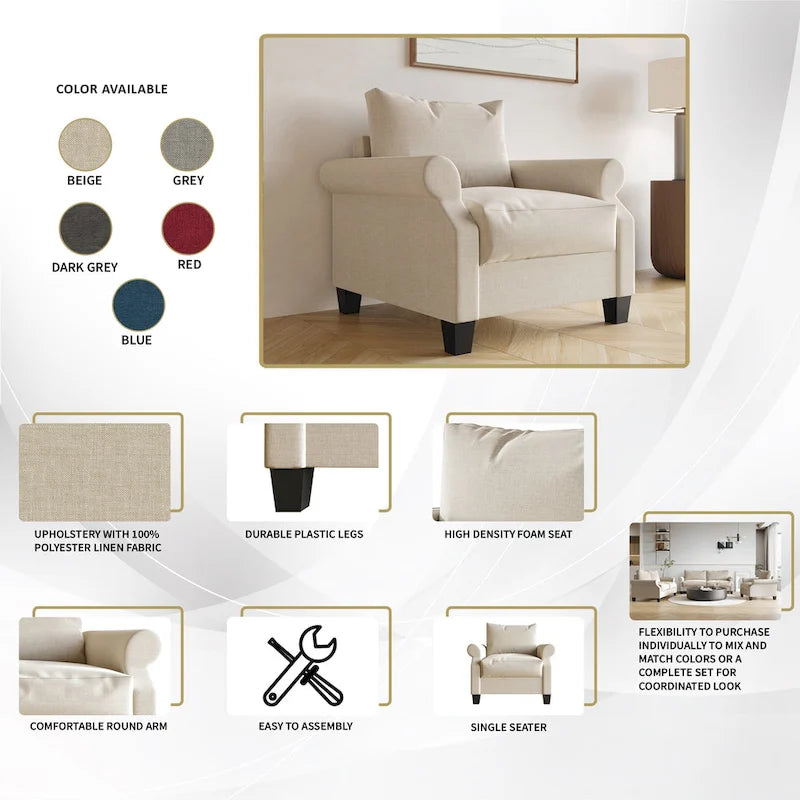 CraftPorch Classic Linen Upholstered Arm Chair