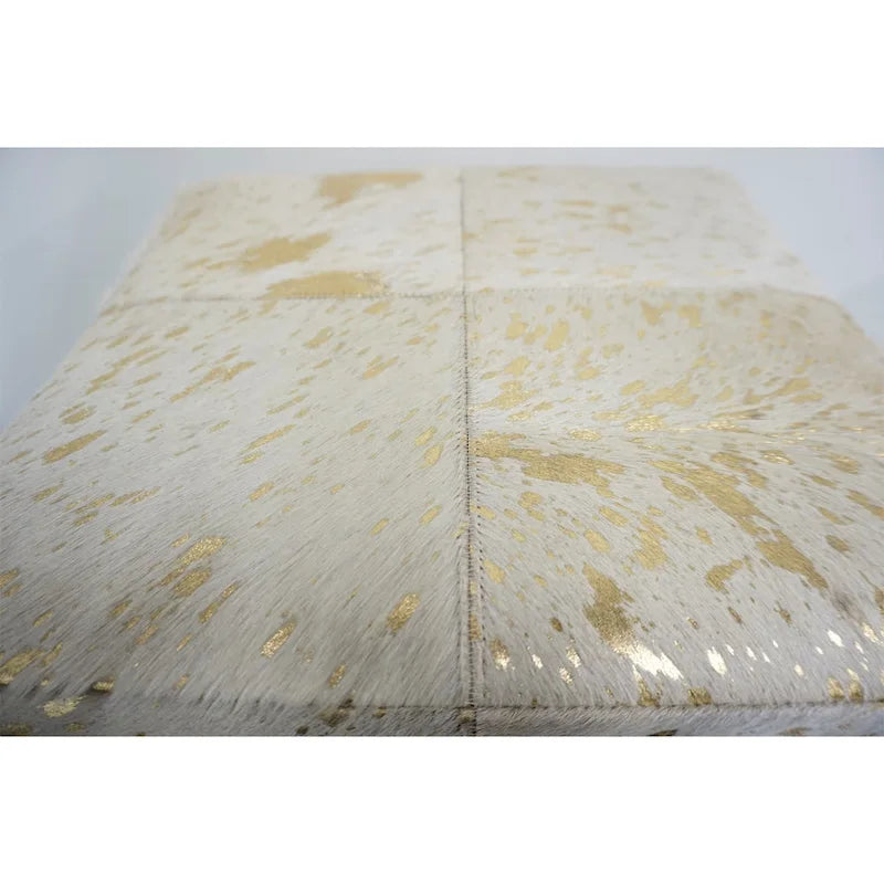 Home&Manor Gold Leather Square Cube Pouf