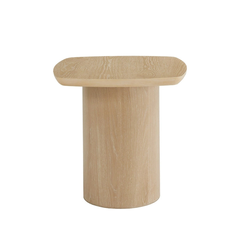 Edo Contemporary Oak-Finished End Table with Sturdy Column Base