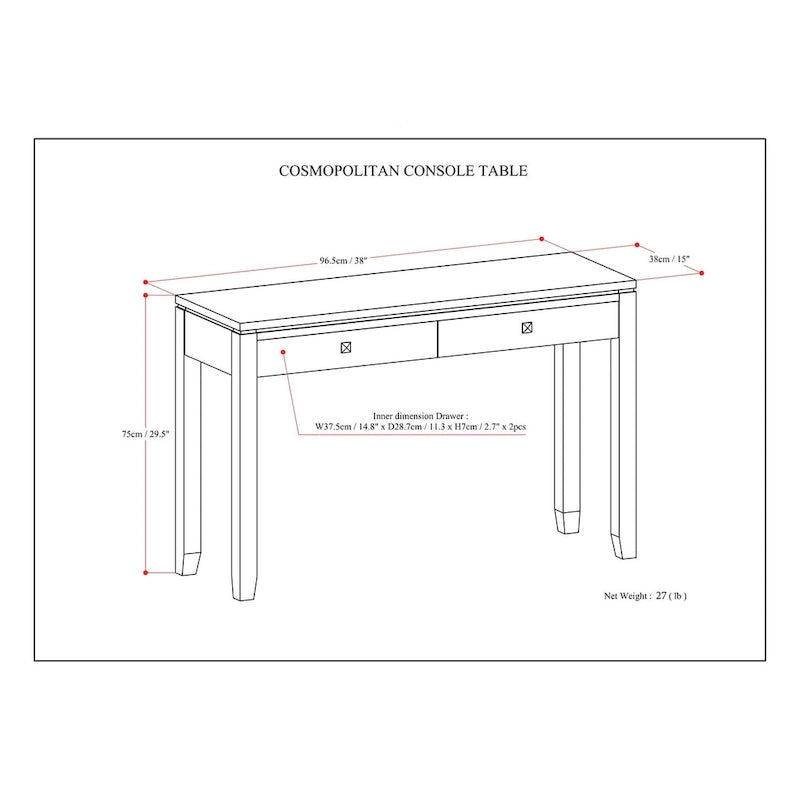 WYNDENHALL Essex SOLID WOOD 38 inch Wide Contemporary Console Sofa Table - 38 Inches wide