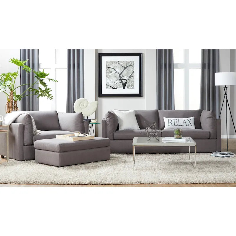 Roundhill Furniture Enda Pillow Back Fabric 3-Piece Sofa and Cuddler Chair Set