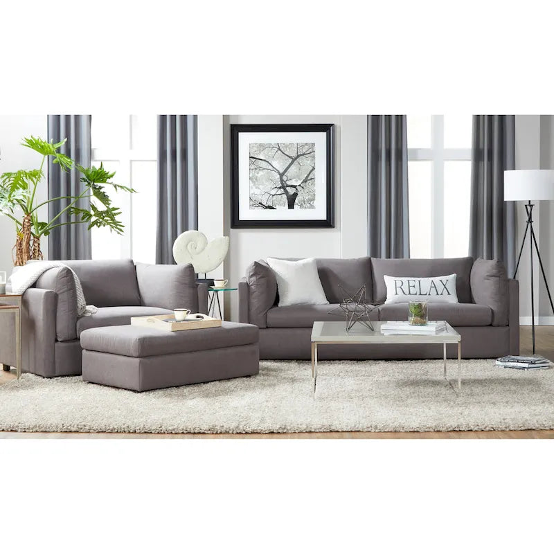 Roundhill Furniture Enda Pillow Back Fabric 3-Piece Sofa and Cuddler Chair Set