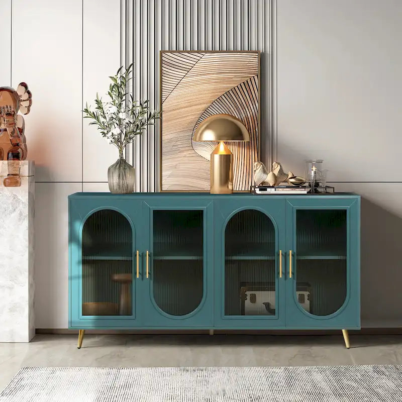 Wood TV Stand with Storage Cabinet and Adjustable Shelves - N/A