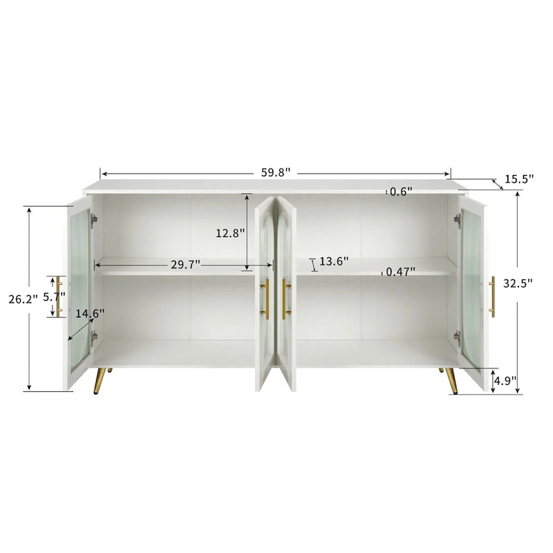 Wood TV Stand with Storage Cabinet and Adjustable Shelves - N/A