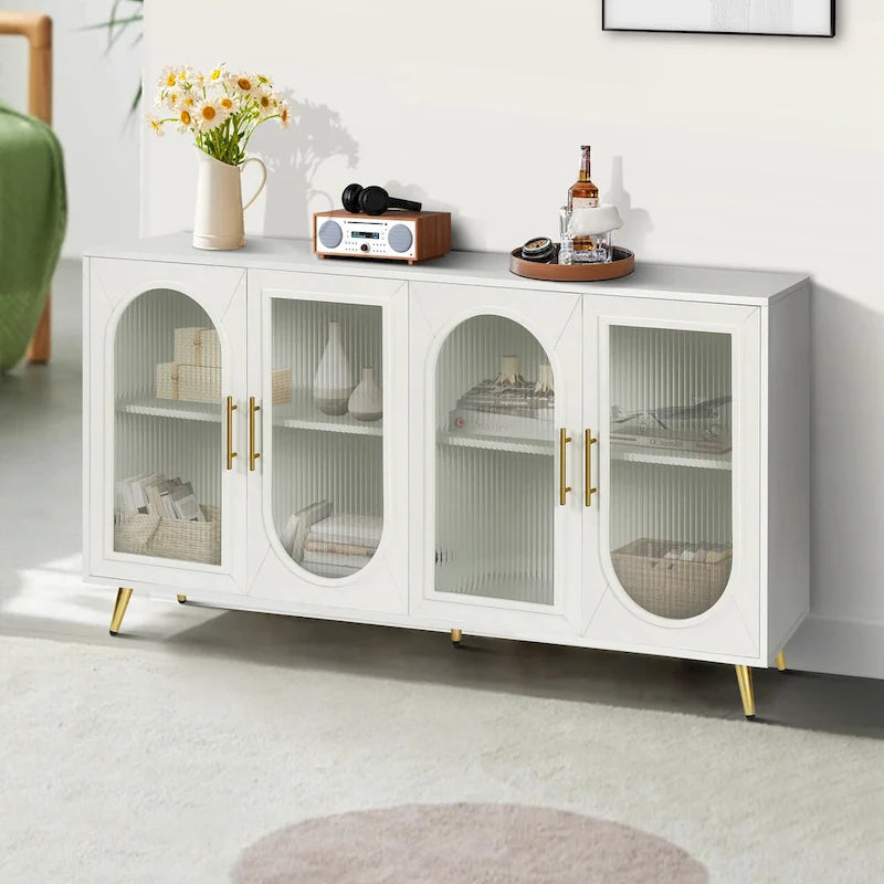 Wood TV Stand with Storage Cabinet and Adjustable Shelves - N/A