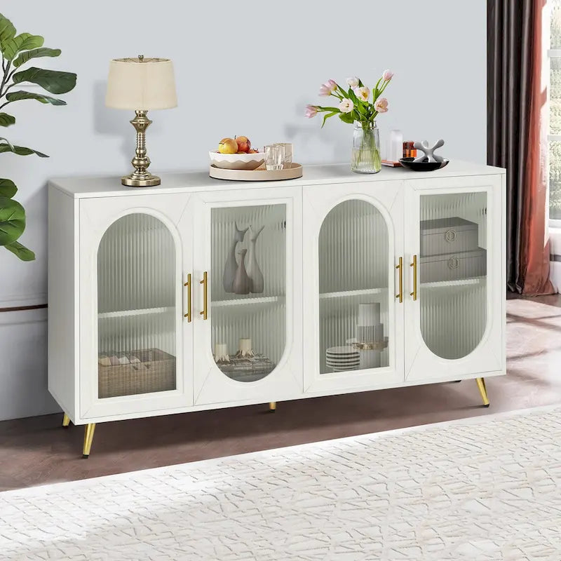 Wood TV Stand with Storage Cabinet and Adjustable Shelves - N/A