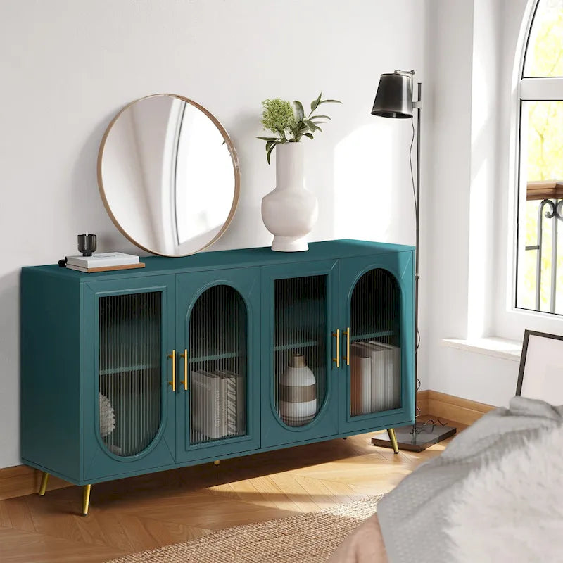 Wood TV Stand with Storage Cabinet and Adjustable Shelves - N/A
