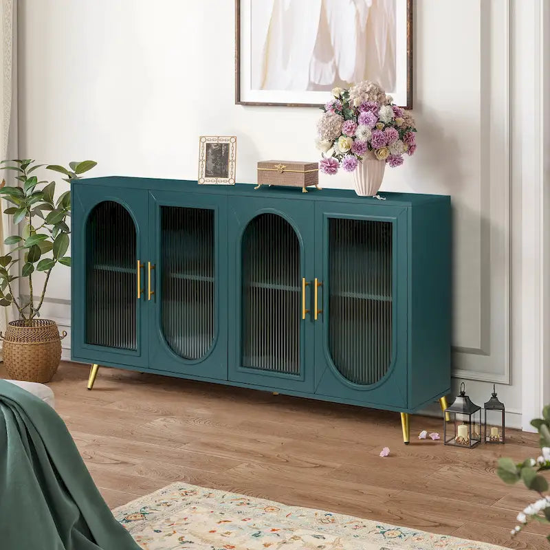 Wood TV Stand with Storage Cabinet and Adjustable Shelves - N/A