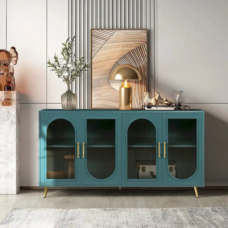 Wood TV Stand with Storage Cabinet and Adjustable Shelves - N/A