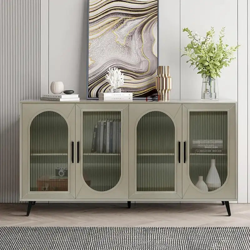 Wood TV Stand with Storage Cabinet and Adjustable Shelves - N/A