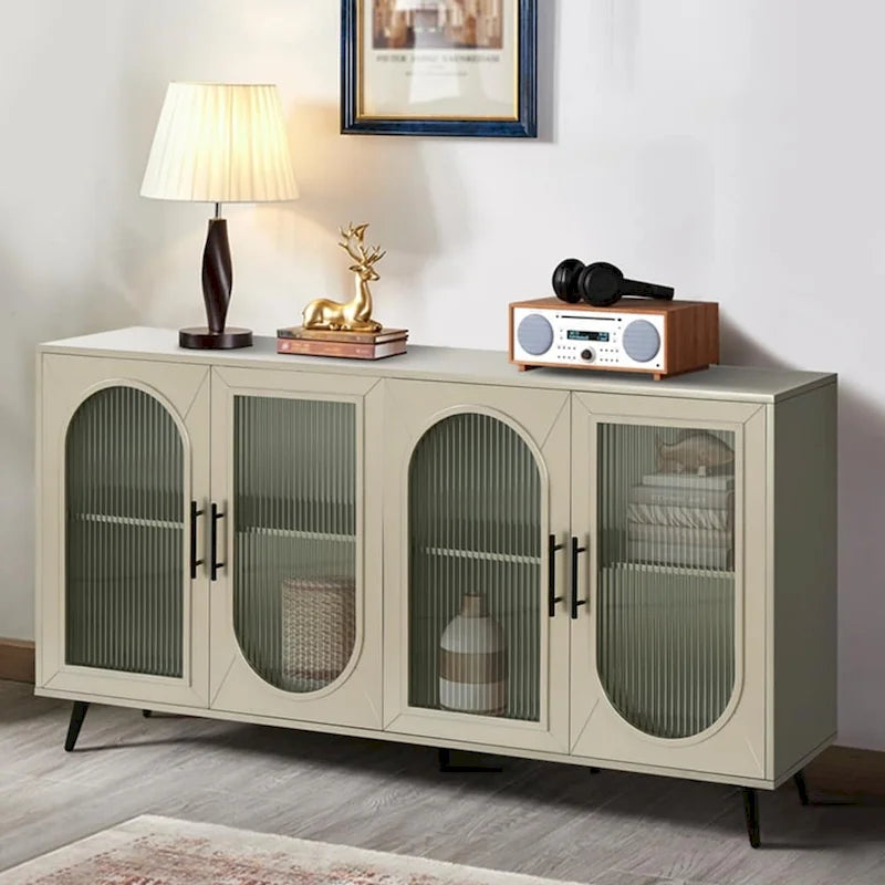Wood TV Stand with Storage Cabinet and Adjustable Shelves - N/A