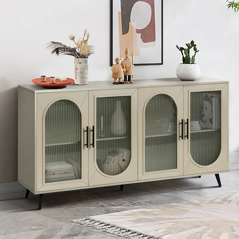 Wood TV Stand with Storage Cabinet and Adjustable Shelves - N/A
