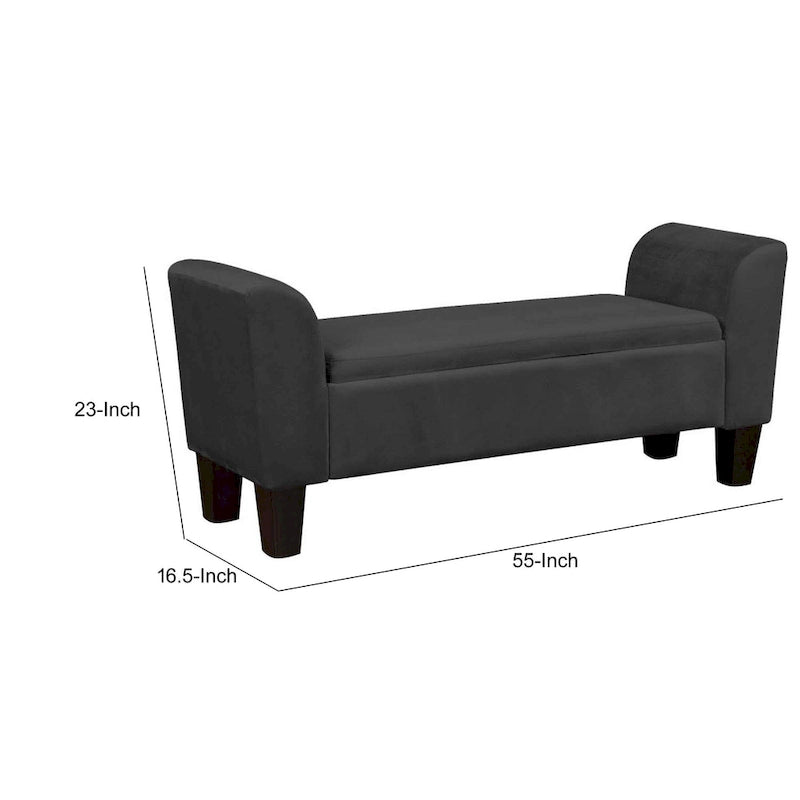 55 Inch Accent Storage Bench with Performance Velvet Upholstery, Black