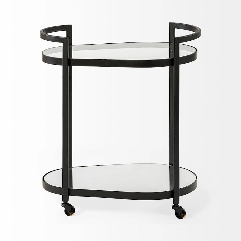 Eleonore Black Metal Frame Two-Tier w/Glass Shelves Bar Cart
