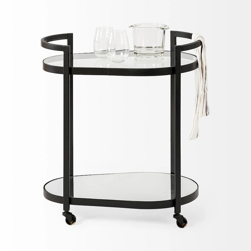 Eleonore Black Metal Frame Two-Tier w/Glass Shelves Bar Cart
