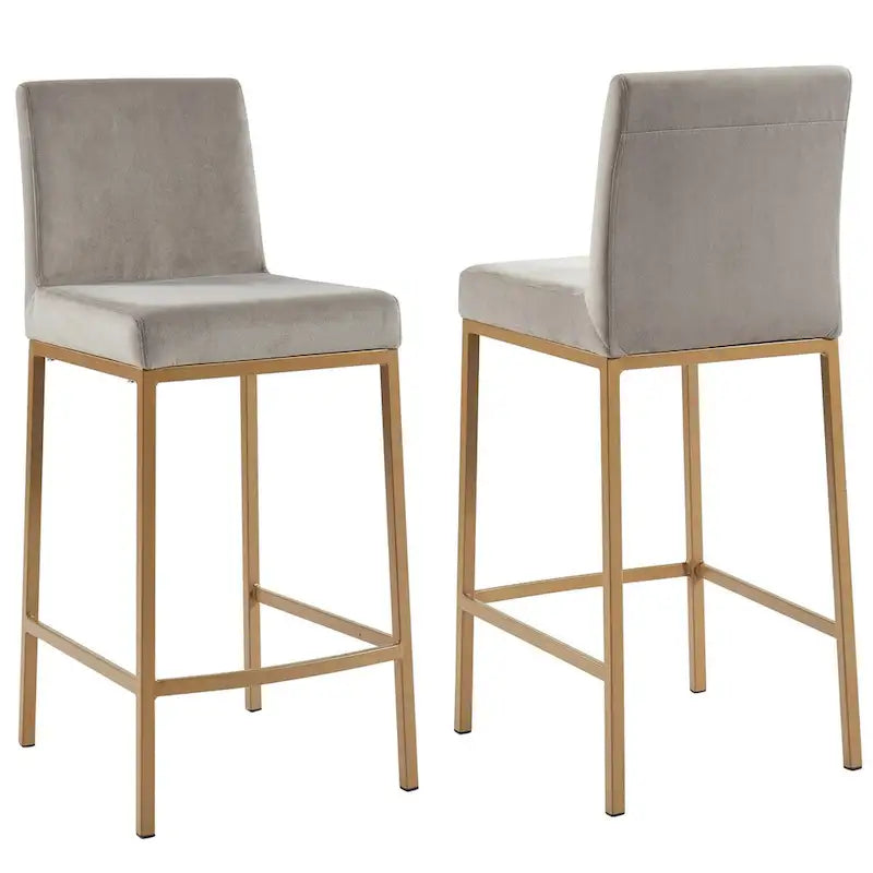 Set of 2 Gray and Gold Contemporary Upholstery Counter Chairs 37.5
