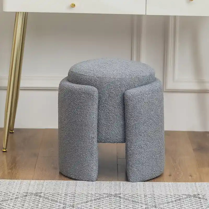 Adeco Round Ottoman Teddy Foot Stool for Living Room Bedroom