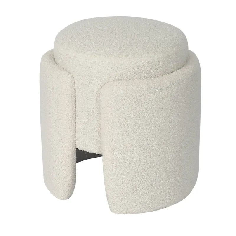 Adeco Round Ottoman Teddy Foot Stool for Living Room Bedroom