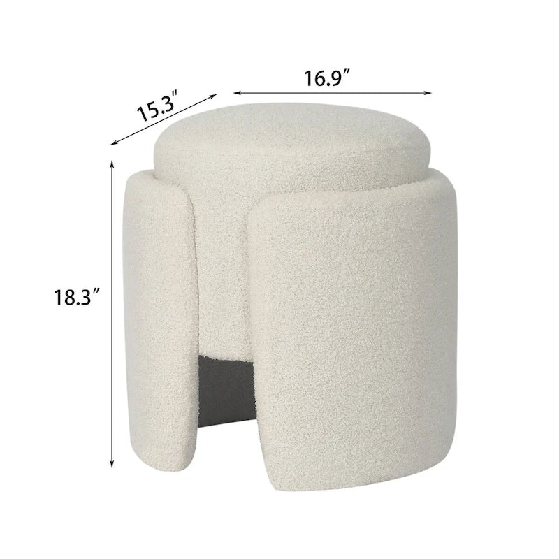 Adeco Round Ottoman Teddy Foot Stool for Living Room Bedroom