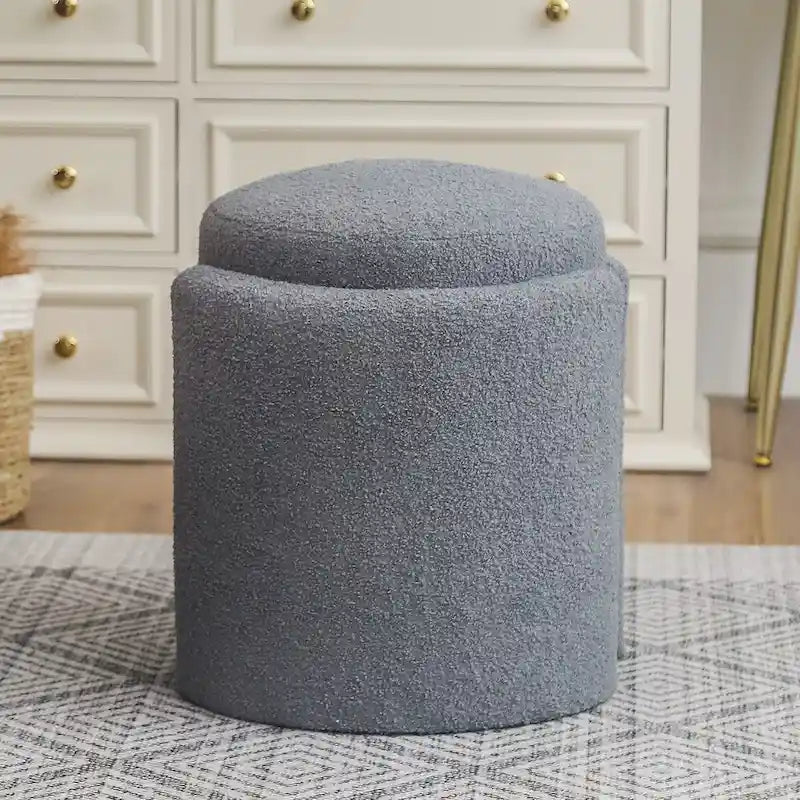 Adeco Round Ottoman Teddy Foot Stool for Living Room Bedroom