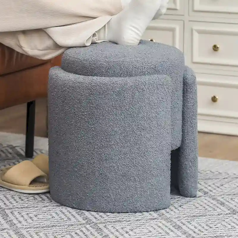 Adeco Round Ottoman Teddy Foot Stool for Living Room Bedroom
