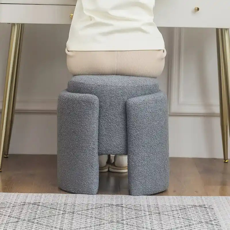 Adeco Round Ottoman Teddy Foot Stool for Living Room Bedroom