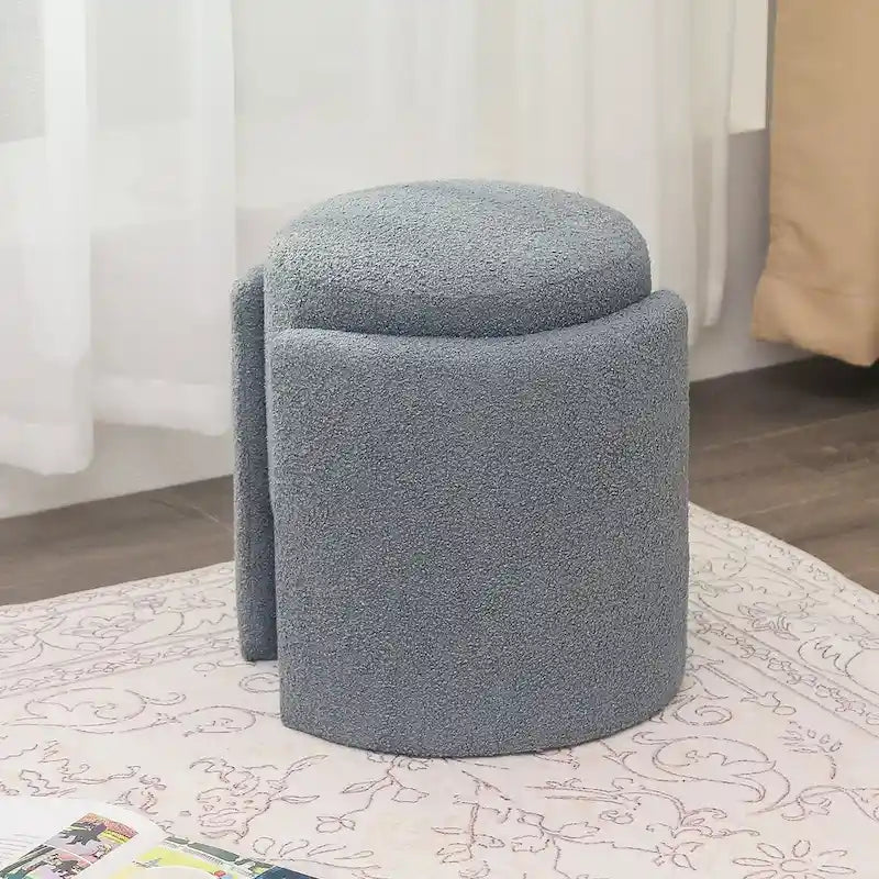 Adeco Round Ottoman Teddy Foot Stool for Living Room Bedroom