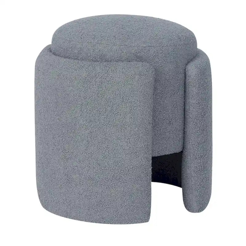 Adeco Round Ottoman Teddy Foot Stool for Living Room Bedroom